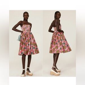 Autumn Adeigbo Winnie Midi Dress NWT Size 8 Pink Floral Smocked Cotton